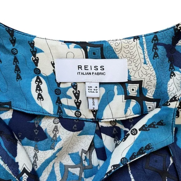 Reiss Posey Ditsy Print Blue Mini Dress Size 0 Ruffles - Picture 4 of 7